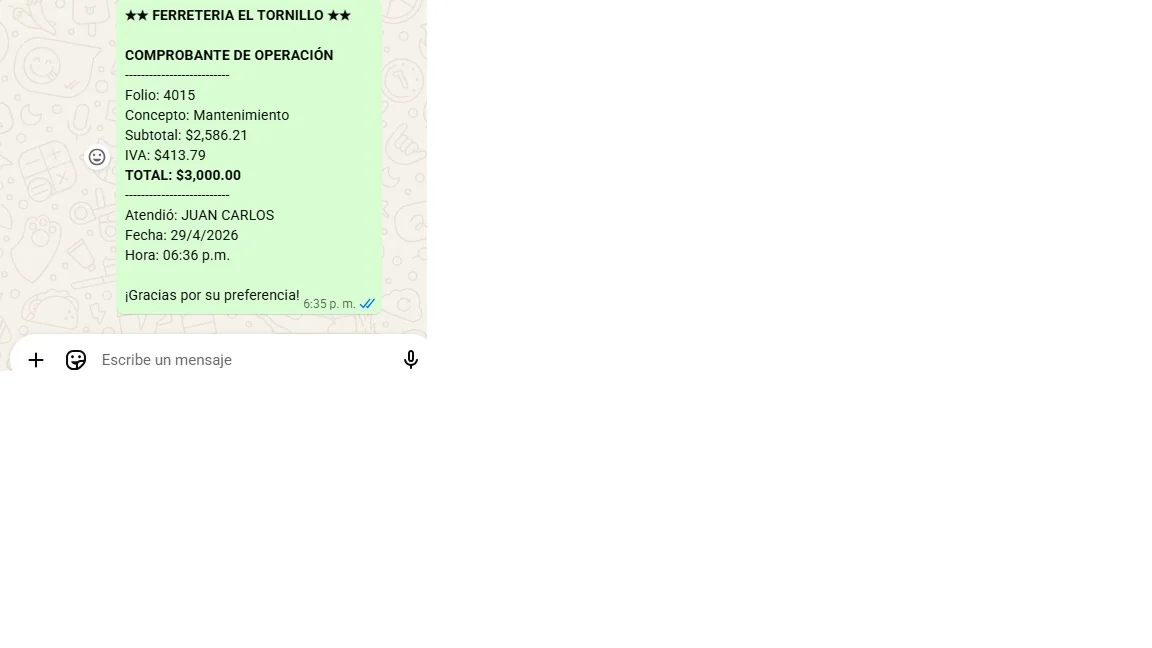 Comprobante real de Recibos al Instante enviado mediante WhatsApp